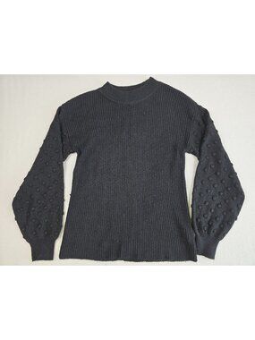 Vince Camuto Black Sweater Textured Dot Sleeves Womens M